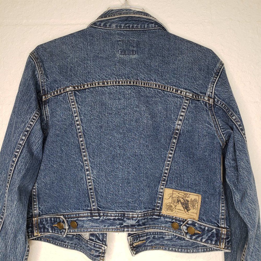 Vintage Faconnable Iconic Cotton Jean Jacket with Back Logo Patch Size Medium - Picture 10 of 16